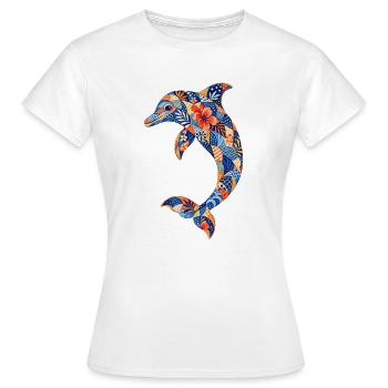 Dauphin patchwork avec une puissance florale - T-shirt Femme - blanc - Devant - AI Model Female 172 dark (172cm)