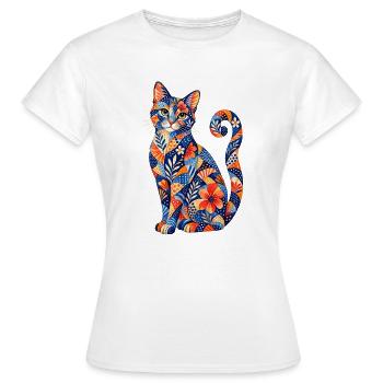 Motif floral patchwork pour chats - T-shirt Femme - blanc - Devant - AI Model Female 172 dark (172cm)