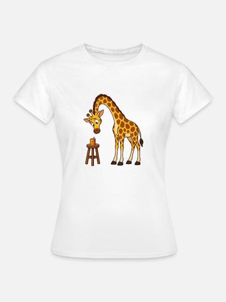 Skeptische Giraffe starrt eine Saftdose an - Frauen T-Shirt - Weiß
