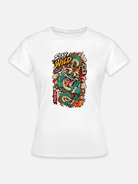 Wilder Drachen-Tattoo Stay Wild - Frauen T-Shirt - Weiß