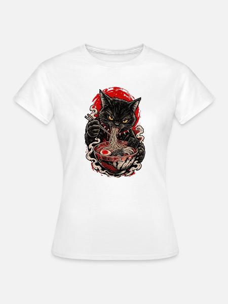 Brennende Ramen-Katze - Frauen T-Shirt - Weiß