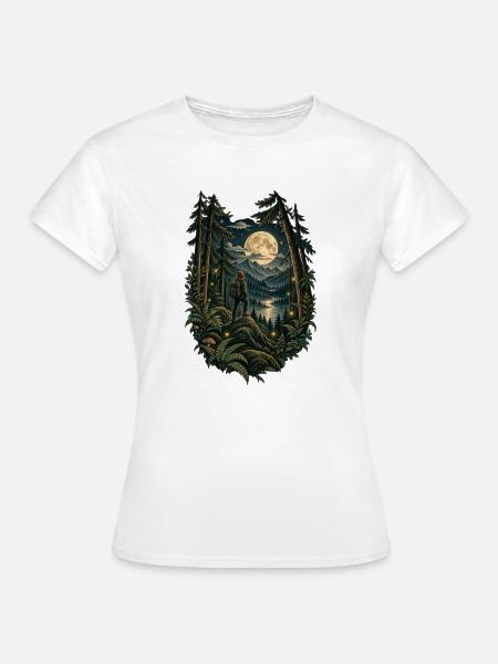 Mondlicht Waldwanderer im Nachtwald - Frauen T-Shirt - Weiß