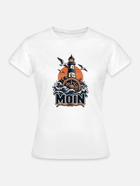 Moin – Leuchtturm & Steuerrad Küsten Design - Frauen T-Shirt - Weiß
