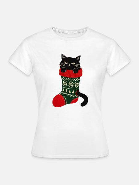 Weihnachtsmuffel Weihnachtskatze Schwarze Katze - Frauen T-Shirt - Weiß