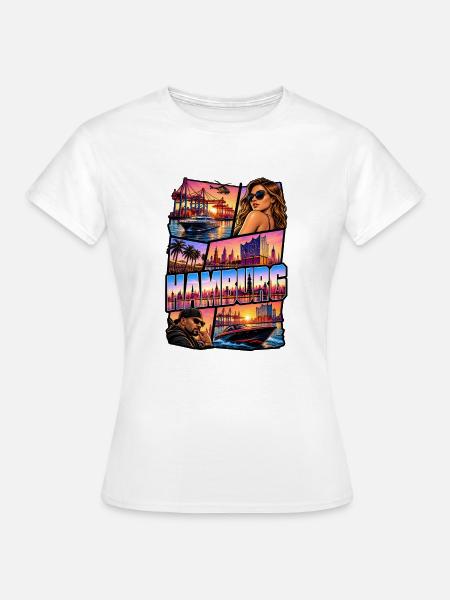 Hamburg Neon Skyline Collage - Frauen T-Shirt - Weiß