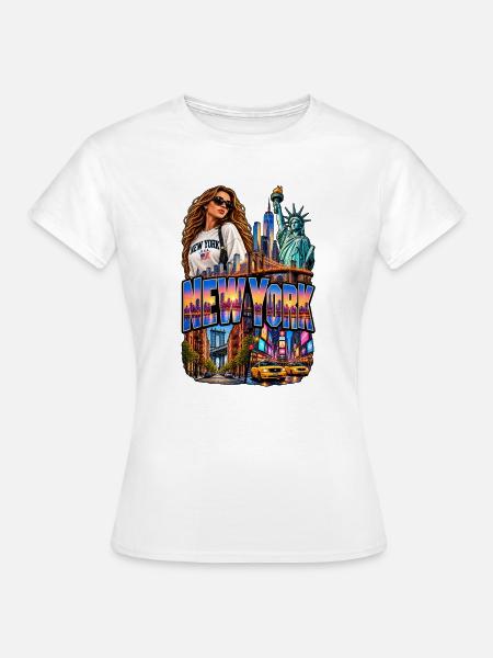 Neon NY Skyline Stil - Frauen T-Shirt - Weiß