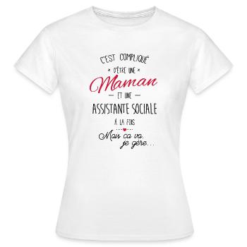 maman et Assistante sociale - T-shirt Femme - blanc - Devant - AI Model Female 172 dark (172cm)