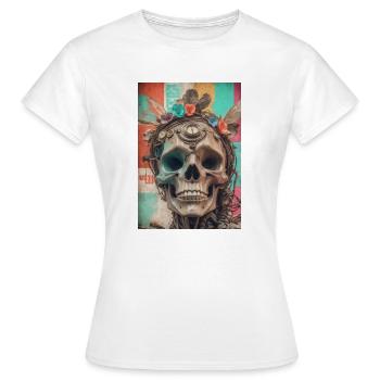 Color Skull 70´s - Frauen T-Shirt - Weiß - Vorne - AI Model Female 172 dark (172cm)