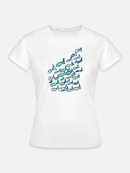 Fische, Fischschwarm, handgezeichnet, illustration - Frauen T-Shirt - Weiß