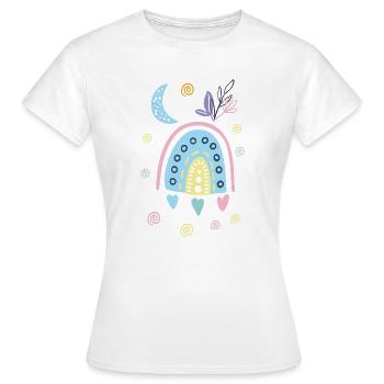 Pastellfarbener Regenbogen-Doodle-Bogen - Frauen T-Shirt - Weiß - Vorne - AI Model Female 172 dark (172cm)