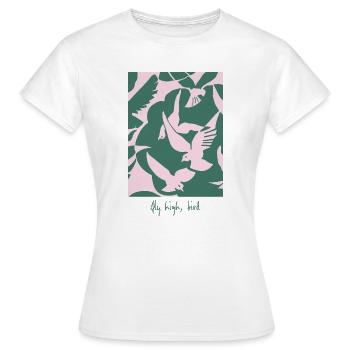 Fly High, Bird – Elegant Bird Design - Women's T-Shirt - white - Front - AI Model Female 172 dark (172cm)