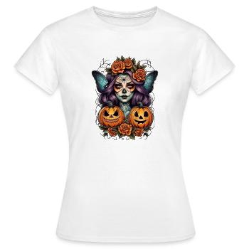 Halloween Hexenportrait mit Kürbissen - Frauen T-Shirt - Weiß - Vorne - AI Model Female 172 dark (172cm)
