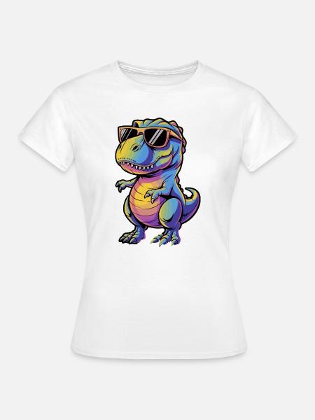 Cooler Dinosaur Mit Sonnenbrille - Frauen T-Shirt - Weiß