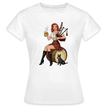 Schottisches Kilt-Pin-up-Bier und Pfeifen - Frauen T-Shirt - Weiß - Vorne - AI Model Female 172 dark (172cm)