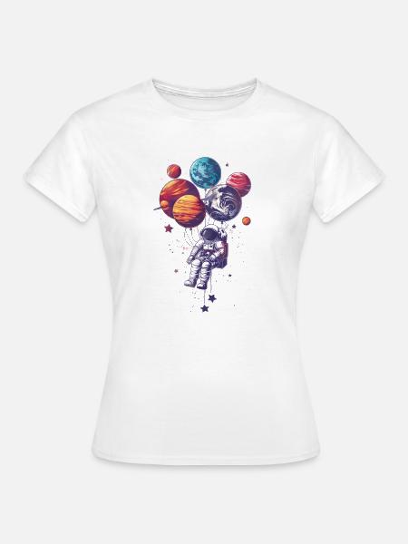 Astronaut mit Planetballons - Frauen T-Shirt - Weiß
