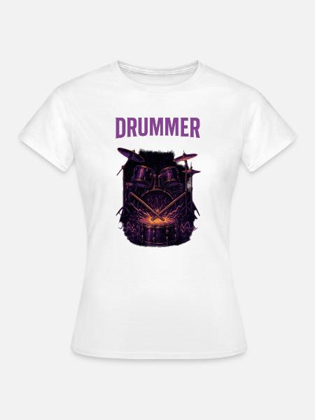 Neon-Lila Drumset Illustration Drummer - Frauen T-Shirt - Weiß