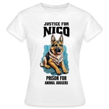 Justice pour Nico contre la cruauté envers les animaux - T-shirt Femme - blanc - Devant - AI Model Female 172 dark (172cm)