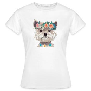 West Highland White Terrier mit blumenkrone - Frauen T-Shirt - Weiß - Vorne - AI Model Female 172 dark (172cm)