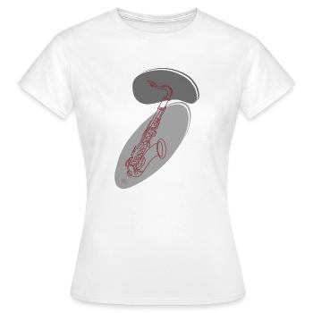 "Saxofon", Boho Line Art Design, Serie "Music" - Frauen T-Shirt - Weiß - Vorne - AI Model Female 172 dark (172cm)