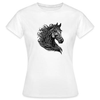 Etalon au galop avec crinière élégante dans le vent - T-shirt Femme - blanc - Devant - AI Model Female 172 dark (172cm)