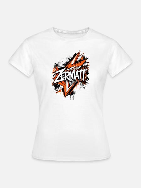 Zermatt, Suiza: Graffiti en naranja – Diseño urbano - Camiseta mujer - blanco