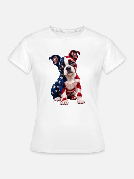 Welpen-Kunst mit amerikanischer Flagge - Frauen T-Shirt - Weiß