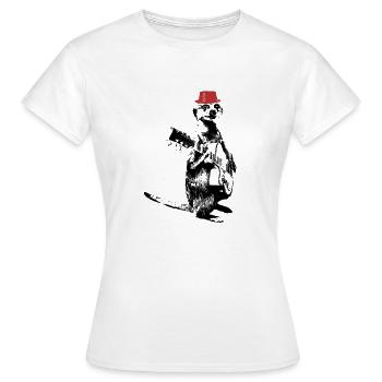 Suricate Guitariste Red Hat - T-shirt Femme - blanc - Devant - AI Model Female 172 dark (172cm)