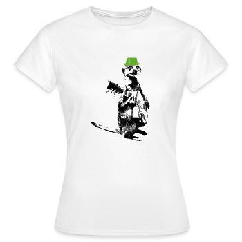 Suricate Guitariste Green Hat - T-shirt Femme - blanc - Devant - AI Model Female 172 dark (172cm)