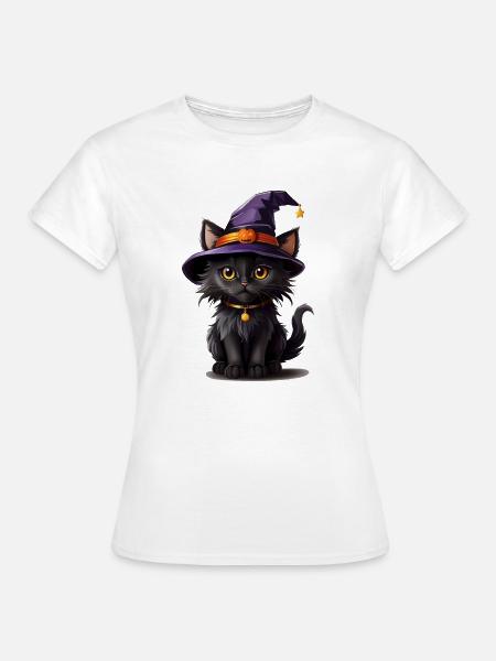 Helloween Kürbis Katze - Frauen T-Shirt - Weiß