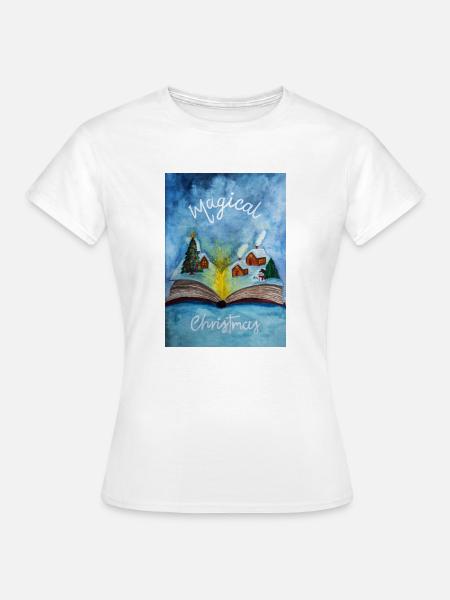 Verzaubertes Buch mit magischem Weihnachtsdorf - Frauen T-Shirt - Weiß