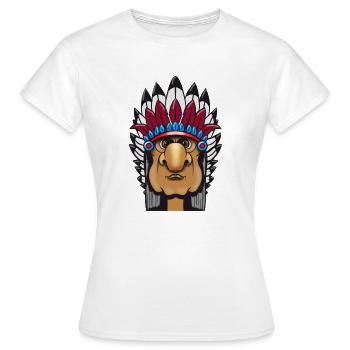 Grimmiger Indianerhäuptling mit Federschmuck Comic - Frauen T-Shirt - Weiß - Vorne - AI Model Female 172 dark (172cm)