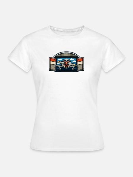 Retro Propeller Flugzeug Hangar - Frauen T-Shirt - Weiß
