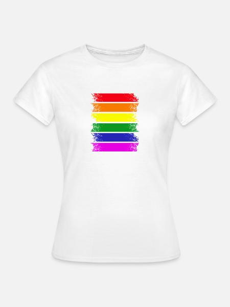 Regenbogenstreifen quer - Frauen T-Shirt - Weiß