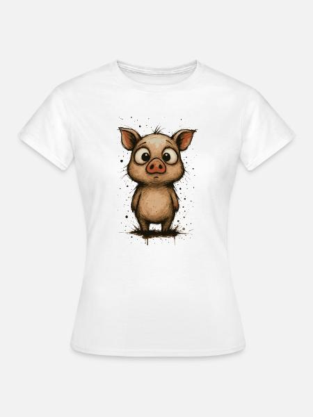 Porcelet drôle avec de grands yeux – splash - T-shirt Femme - blanc