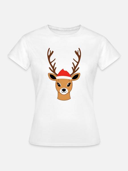 Rentier mit Santa Hut - Frauen T-Shirt - Weiß