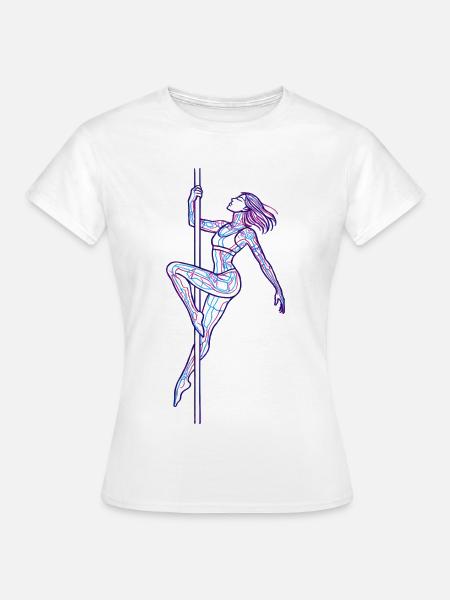 Line Art Frau Pole Dance Illustration Geschenk - T-shirt dam - vit