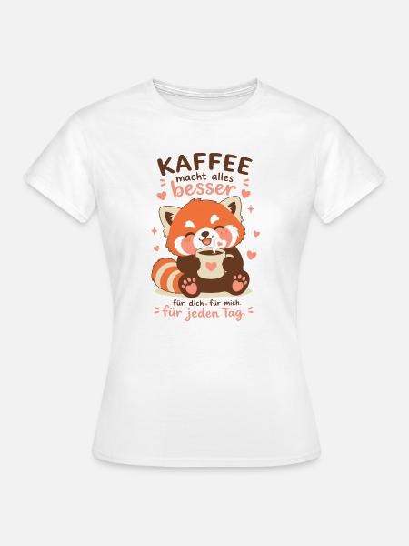 Roter Panda mit Kaffee - Frauen T-Shirt - Weiß
