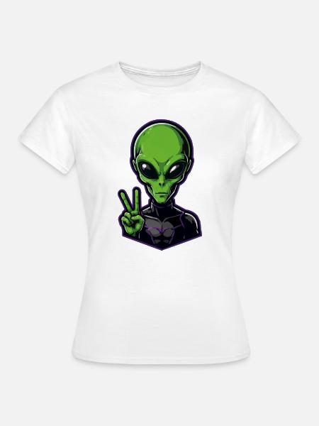 Grüner Alien Peacezeichen - Frauen T-Shirt - Weiß