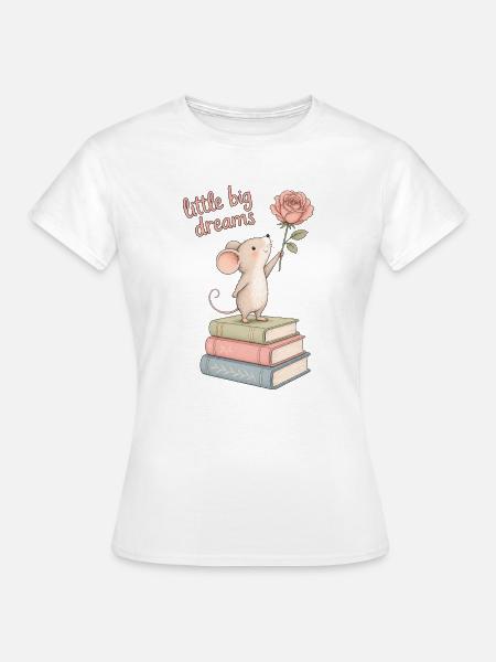Süße Maus mit Büchern - Frauen T-Shirt - Weiß