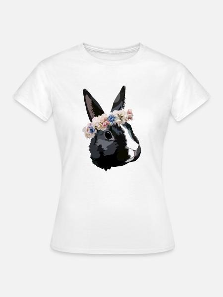 lapin avec couronne de fleurs - T-shirt Femme - blanc
