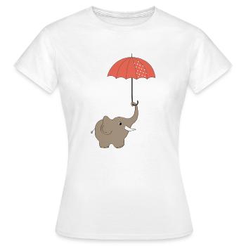 Éléphant en automne parapluie de jour de pluie « pluie heureuse » - T-shirt Femme - blanc - Devant - AI Model Female 172 dark (172cm)