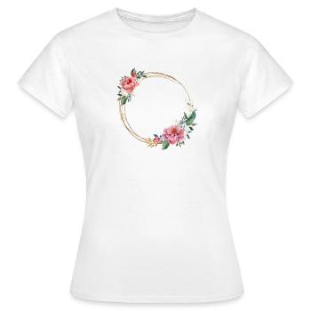 Wreath White and pink flowers, customizable - Women's T-Shirt - white - Front - AI Model Female 172 dark (172cm)