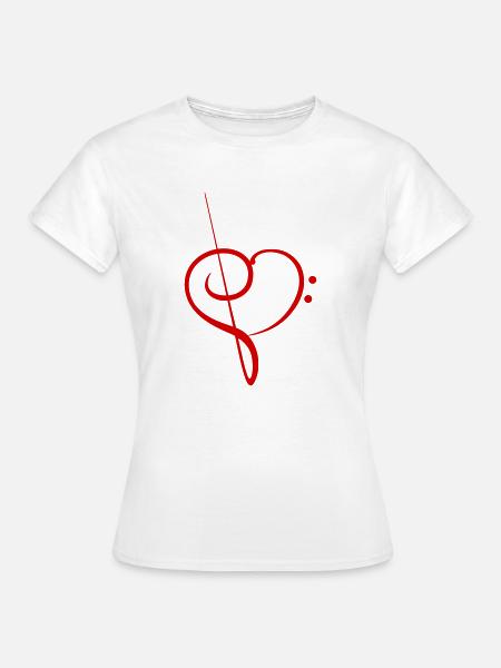 I Love Music Liebe Notenschlüssel Note Bass Herz - Frauen T-Shirt - Weiß