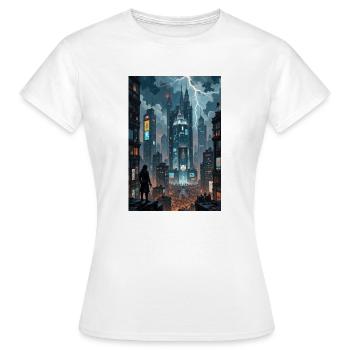 Paysage urbain cyberpunk. - T-shirt Femme - blanc - Devant - AI Model Female 172 dark (172cm)