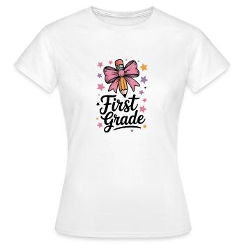 First Grade Bow Crayon Bow School - Women's T-Shirt - white - Front - AI Model Female 172 dark (172cm)