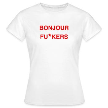 Bonjour Rebel Typo Graphic - Frauen T-Shirt - Weiß - Vorne - AI Model Female 172 dark (172cm)