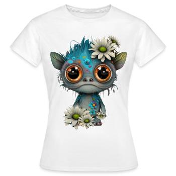 Niedlicher Alien mit Margeriten - Frauen T-Shirt - Weiß - Vorne - AI Model Female 172 dark (172cm)