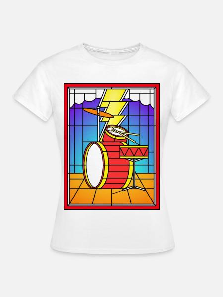 Buntglas-Schlagzeug Set - Frauen T-Shirt - Weiß