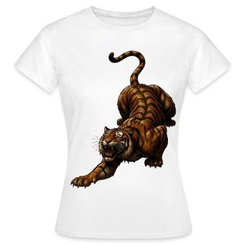 Tiger im Sprung Wilddynamik - Frauen T-Shirt - Weiß - Vorne - AI Model Female 172 dark (172cm)