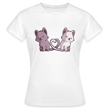 Katzenliebe – Zwei Herzen, Ein Schweif - Frauen T-Shirt - Weiß - Vorne - AI Model Female 172 dark (172cm)